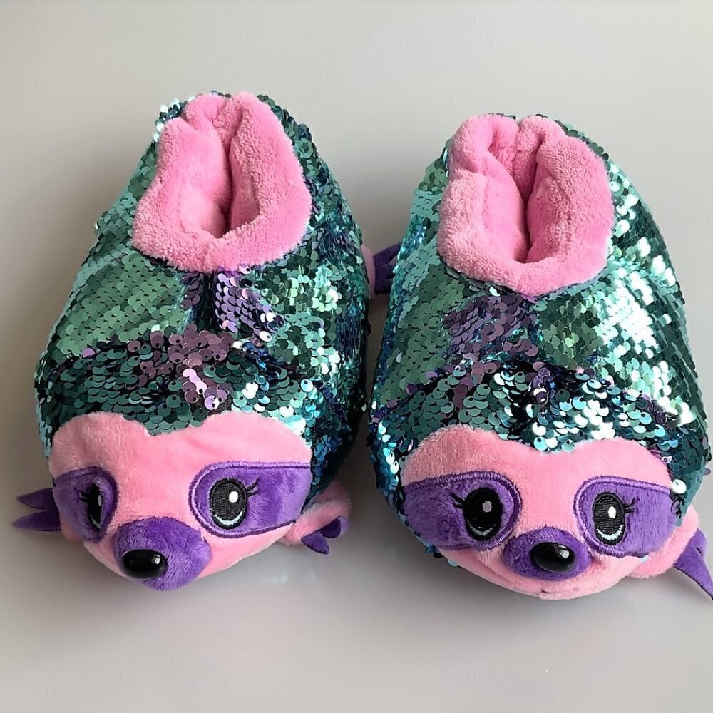 BUILD A BEAR RACCOON FLIP SEQUIN SLIPPERS MEDIUM 13-1